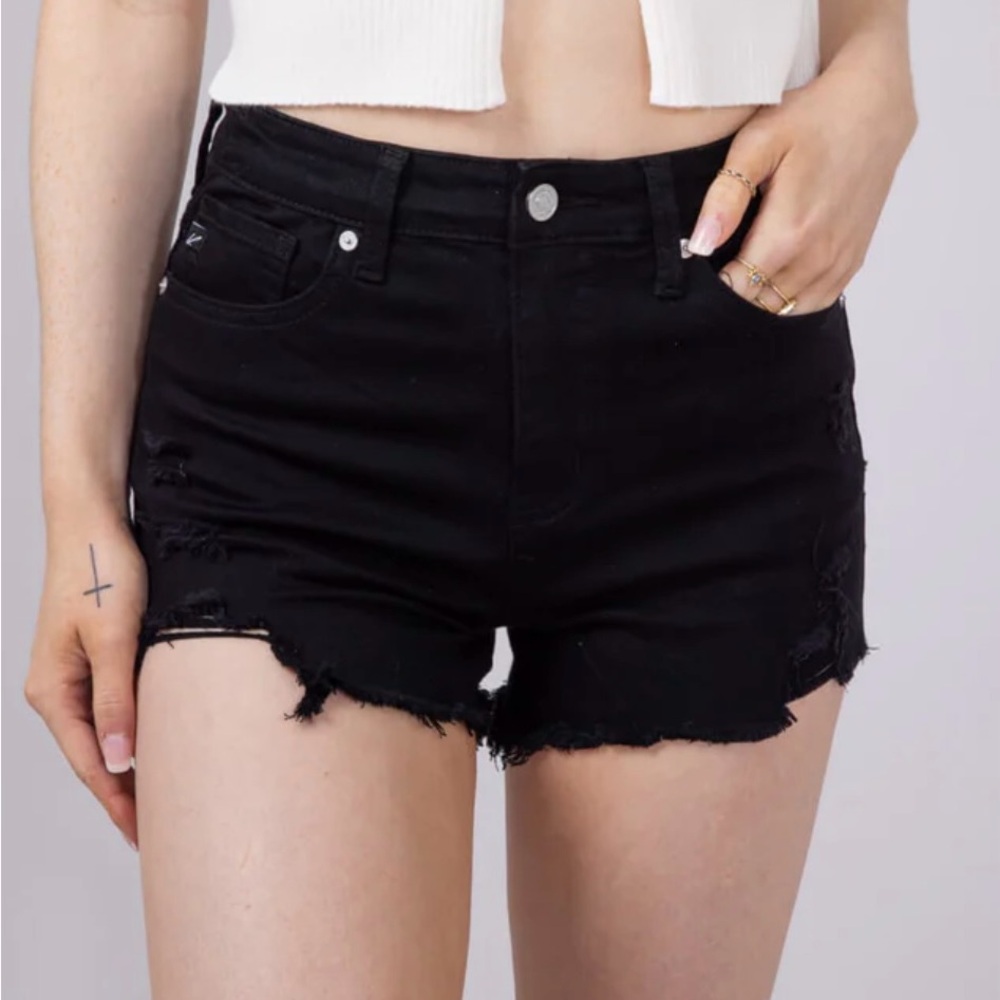 Women's Black Distressed Denim Shorts